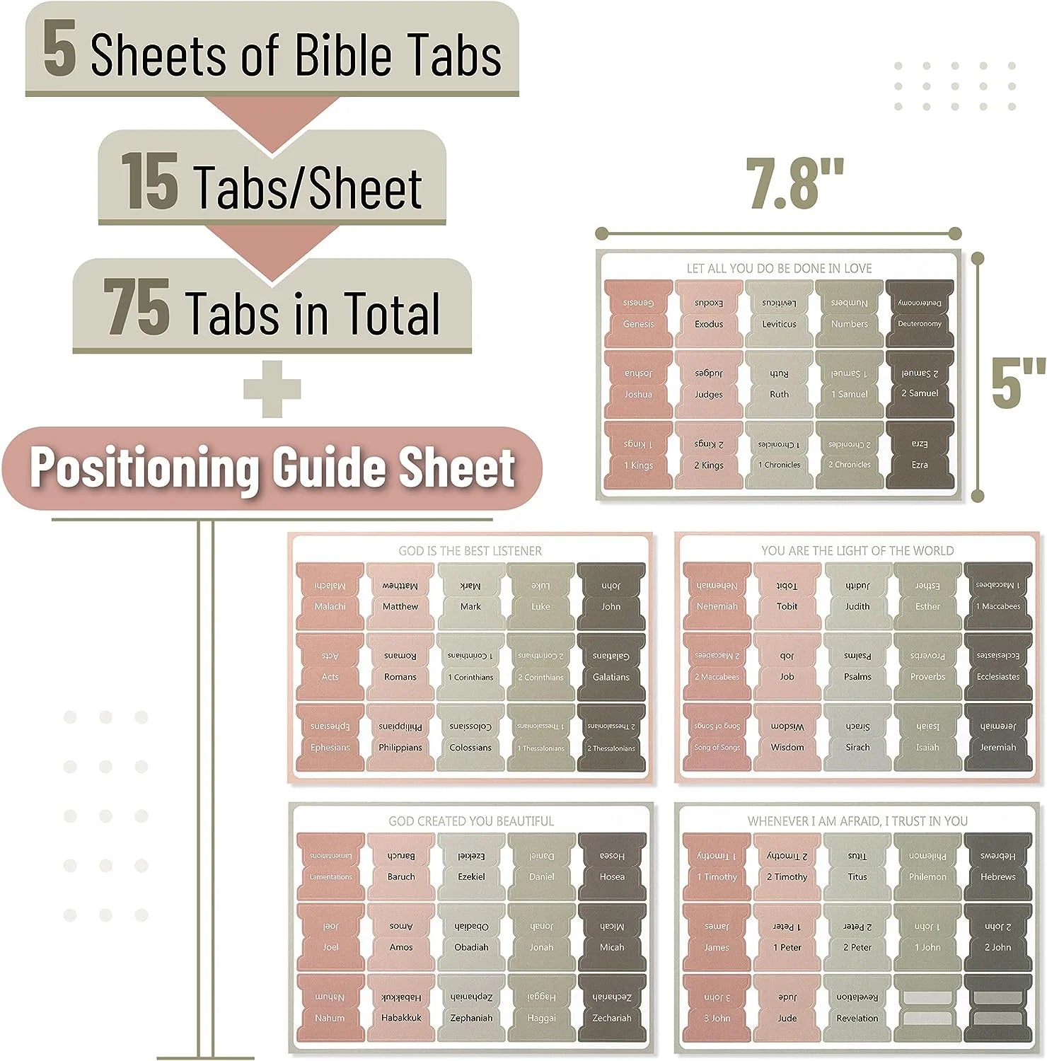 - Bible Tabs, 75 Tabs, Green Terracotta, Vintage, Laminated Bible Tabs for Women and Men
