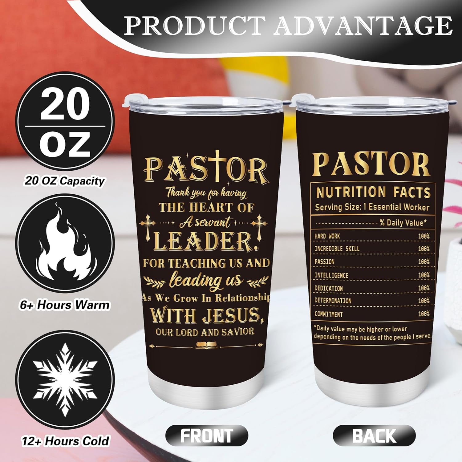 Pastors Appreciation Gifts - 4Pcs Pastors Gifts for Men, 20Oz Tumbler Notebook Pen Socks, Fathers Day Christmas Retirement Easter Anniversary Church Present for Clergy Ordination Priest