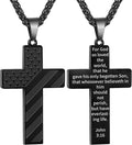 Easter Basket Stuffers-18+2 Inch Cross Necklace Bible Verse Stainless Steel American Flag Pendant Chain for Men Boys Cross Jewelry Gift