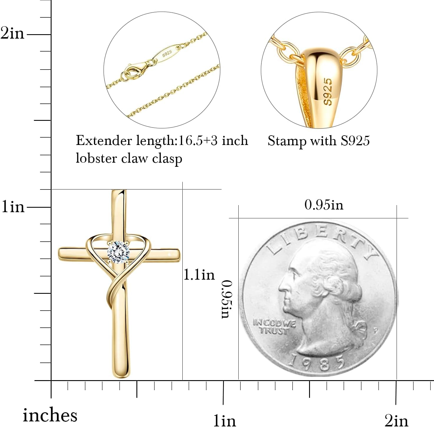 925 Sterling Silver Cross Necklace for Women Men 14K Gold Plated 5A CZ Birthstone Necklaces for Holiday