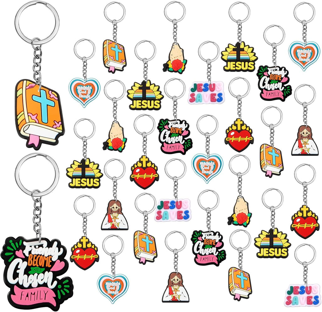 36 Pcs Christian Keychains Jesus Bible Verse Key Chains Bulk for Women Easter Gifts Religious Christian Prizes Cross Scripture Church Party Favors Supplies (Cute)