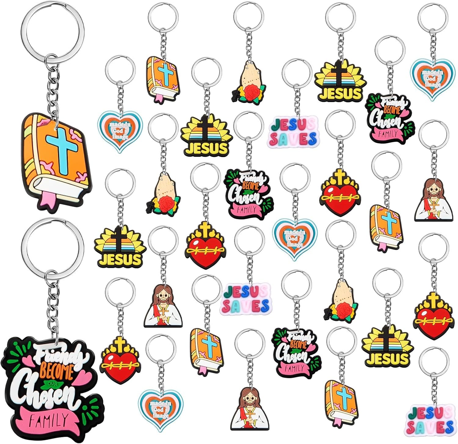 36 Pcs Christian Keychains Jesus Bible Verse Key Chains Bulk for Women Easter Gifts Religious Christian Prizes Cross Scripture Church Party Favors Supplies (Cute)