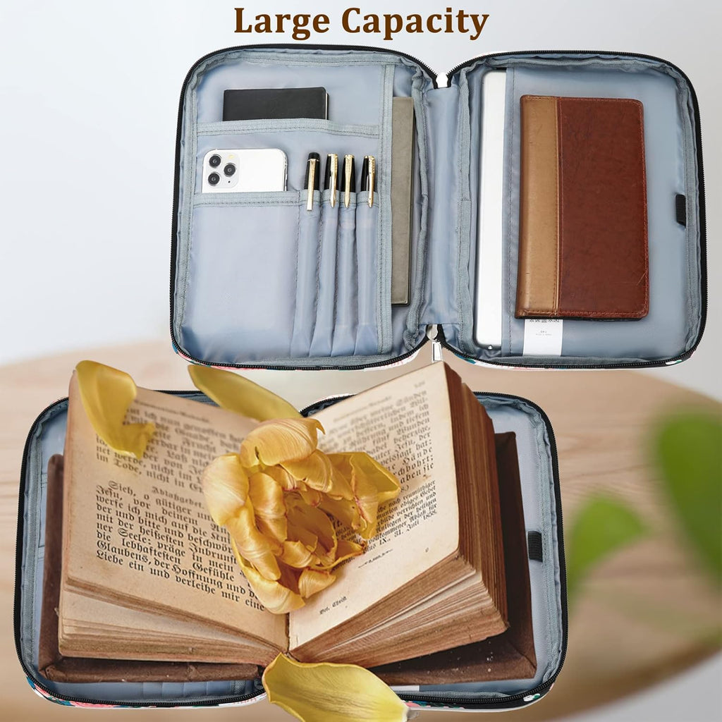Bible Cover Case for Women, Leopard Bible Covers Bible Cases for Women with Handle and Zippered Pocket