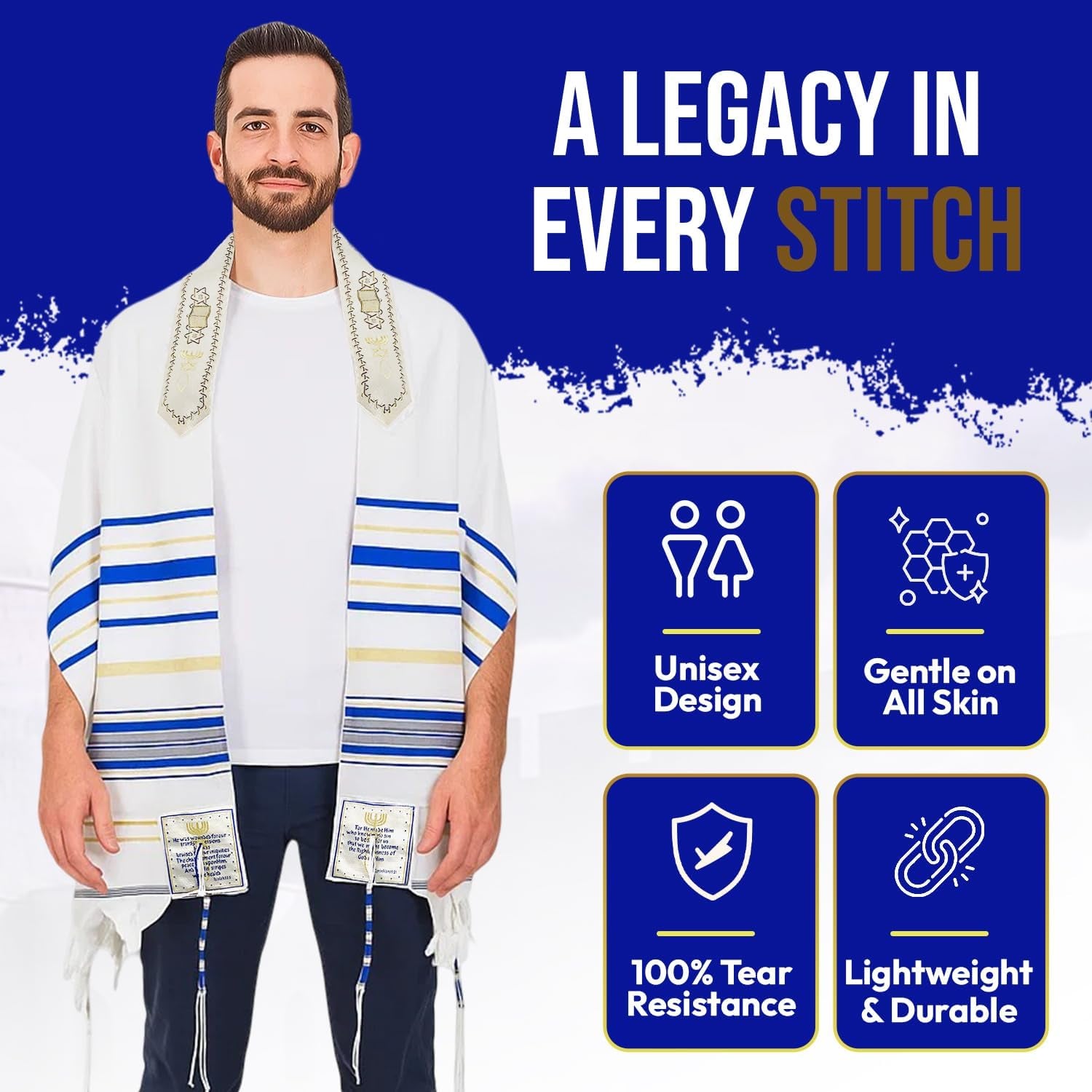 Messianic Christian Shawl/Tallit - the Messiah Tallit (72 X 22 Inches)
