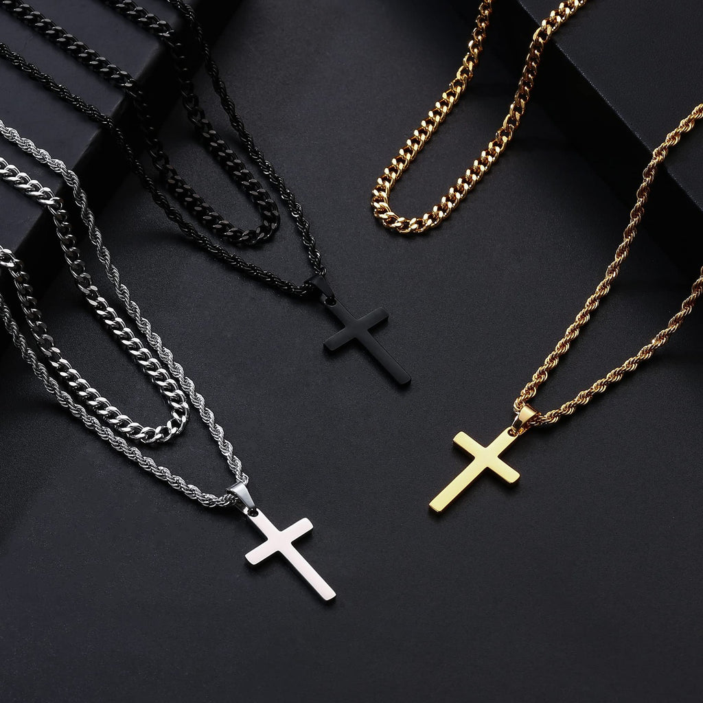 Yooblue Cross Necklace for Men - Stainless Steel Cross Chain Necklace