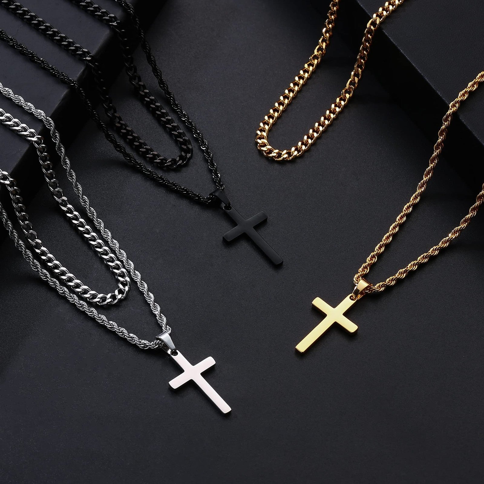 Yooblue Cross Necklace for Men - Stainless Steel Cross Chain Necklace