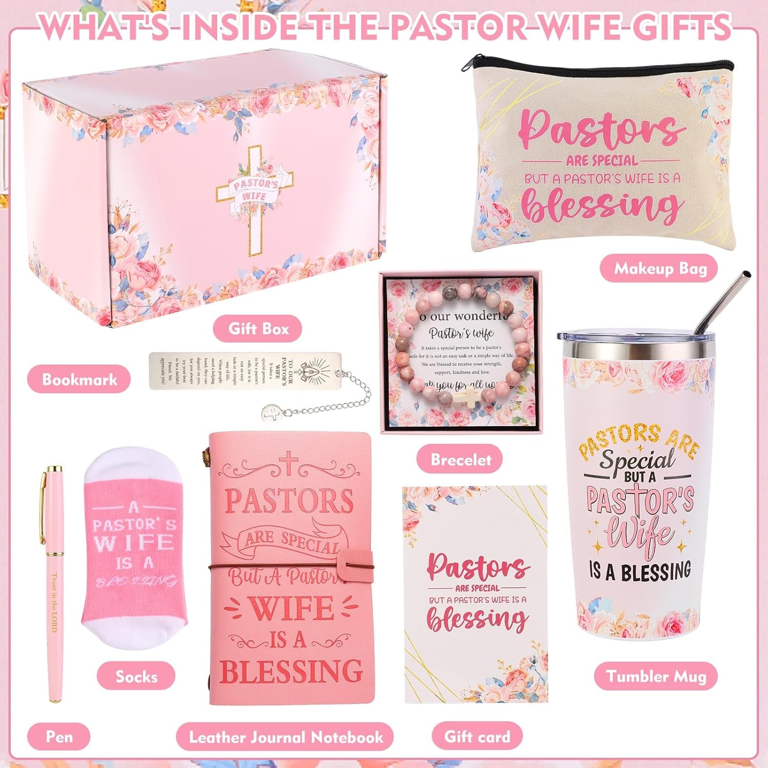 Pastor Wife Appreciation Gifts for Women Christian Gifts Unique Pastor Gift for Pastor'S Wife Including Journal Tumbler Socks Makeup Bag Pen Card for Birthday Christmas