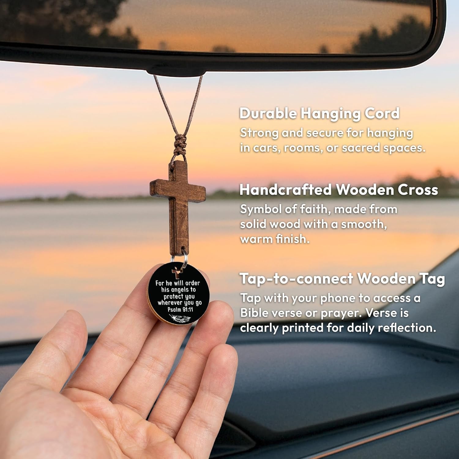 Cross for Car Mirror Hanging, Rear View Mirror Accessories - Scan Phone for Daily Bible Verse, Christian Car Accessories Charm, Christian, Easter, Religious Gifts for Men, Women