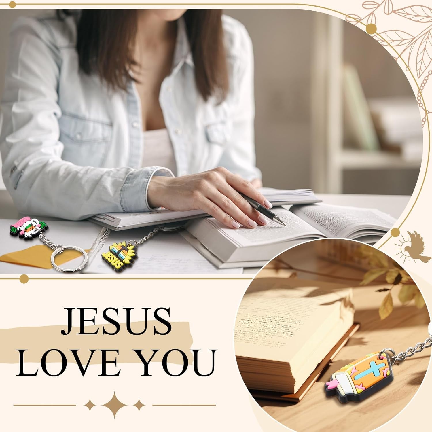 36 Pcs Christian Keychains Jesus Bible Verse Key Chains Bulk for Women Easter Gifts Religious Christian Prizes Cross Scripture Church Party Favors Supplies (Cute)