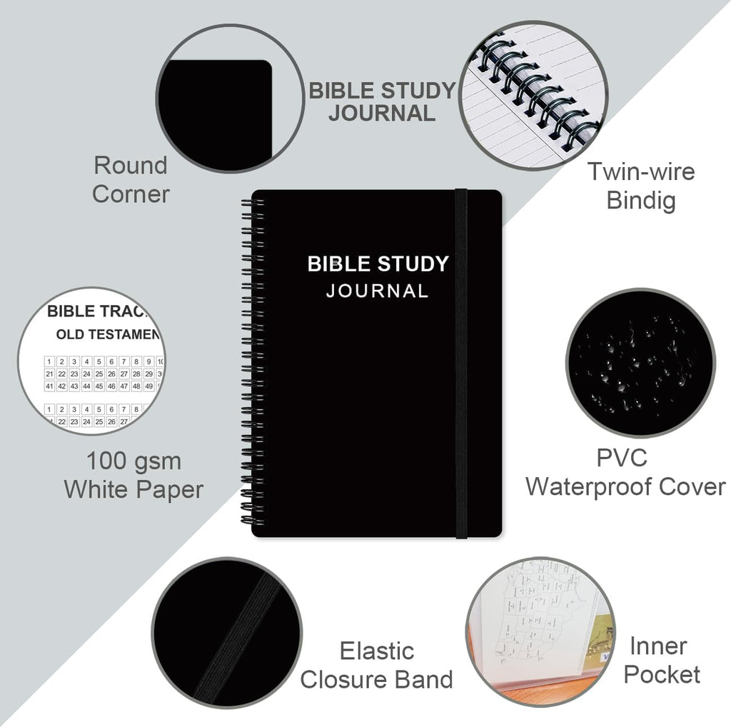 Bible Study Journal – Church Notes Notebooks – Note Taking & Journaling Kit, 5.8" X 8.5", Black