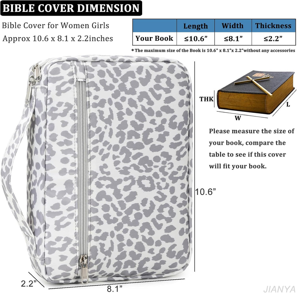 Bible Cover Case for Women, Leopard Bible Covers Bible Cases for Women with Handle and Zippered Pocket