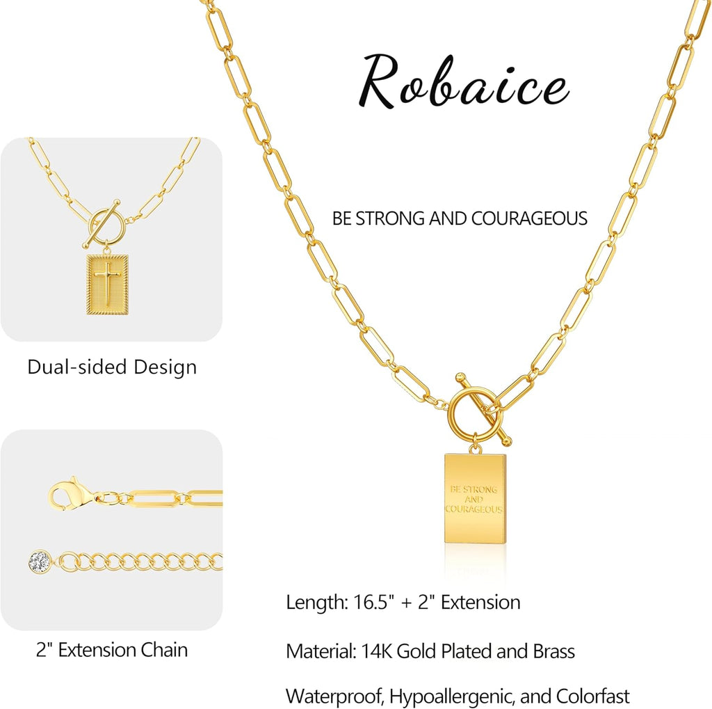 Valentines Day Gifts 14K Gold Plated and Silver Plated Cross Necklace for Women, Non-Tarnish Faith Jewelry with Toggle Clasp, Fashion Necklace Gifts for Women, Christian Faith, Communion, Birthday & Christmas