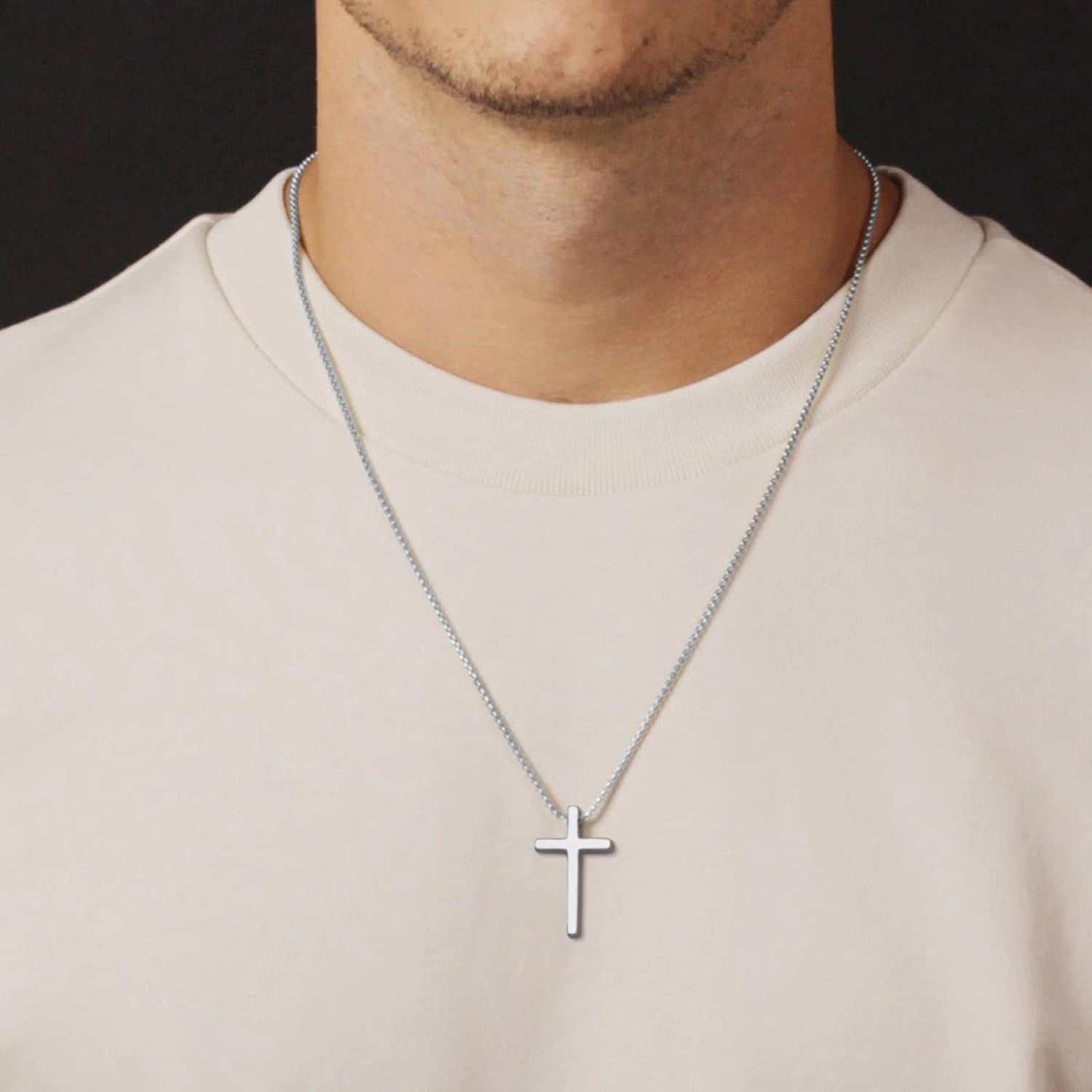Easter Gifts for Men Boys Kids - Stainless Steel Cross Pendant Chain Necklaces for Men, Mens 16-30 Inches Chain Gold Silver Black Cross Necklace Boys Jewelry Gifts