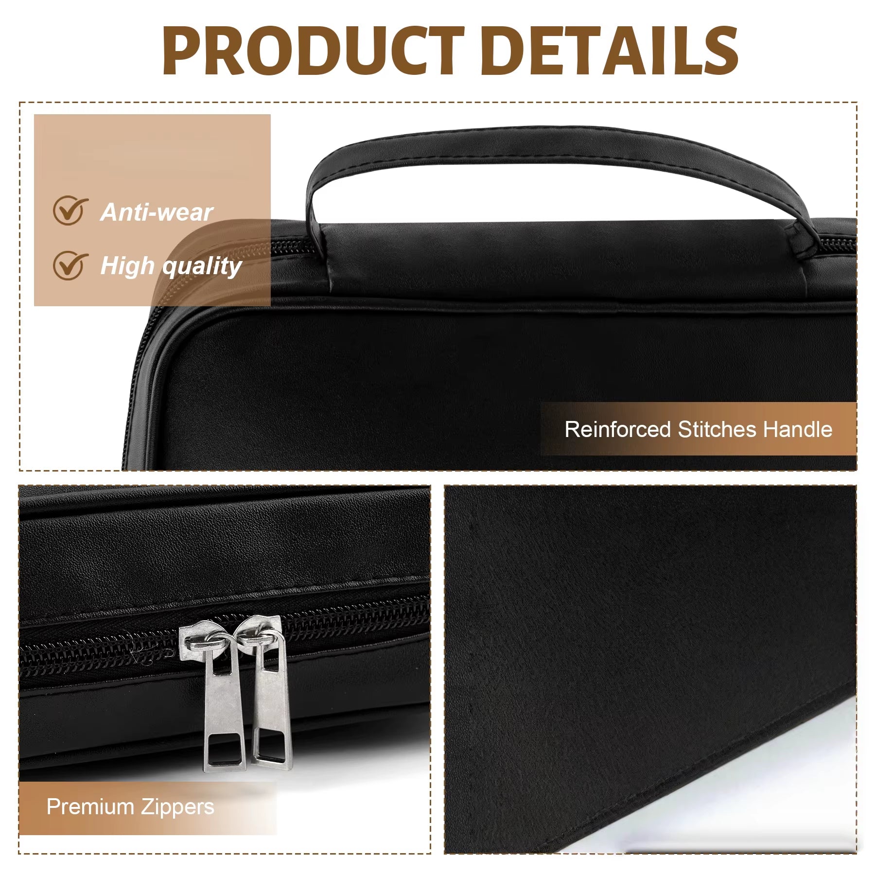 Black Leather Bible Cover with Handle & Zipper Pocket Large Capacity Christian Book Bag Organizer Church Travel Gift