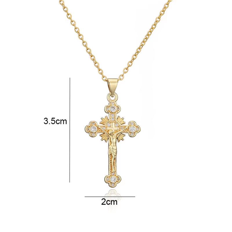 Gold Color Jesus Cross Pendant Stainless Steel Chain Necklace for Women Men Classic Design Christain Jewelry Gift