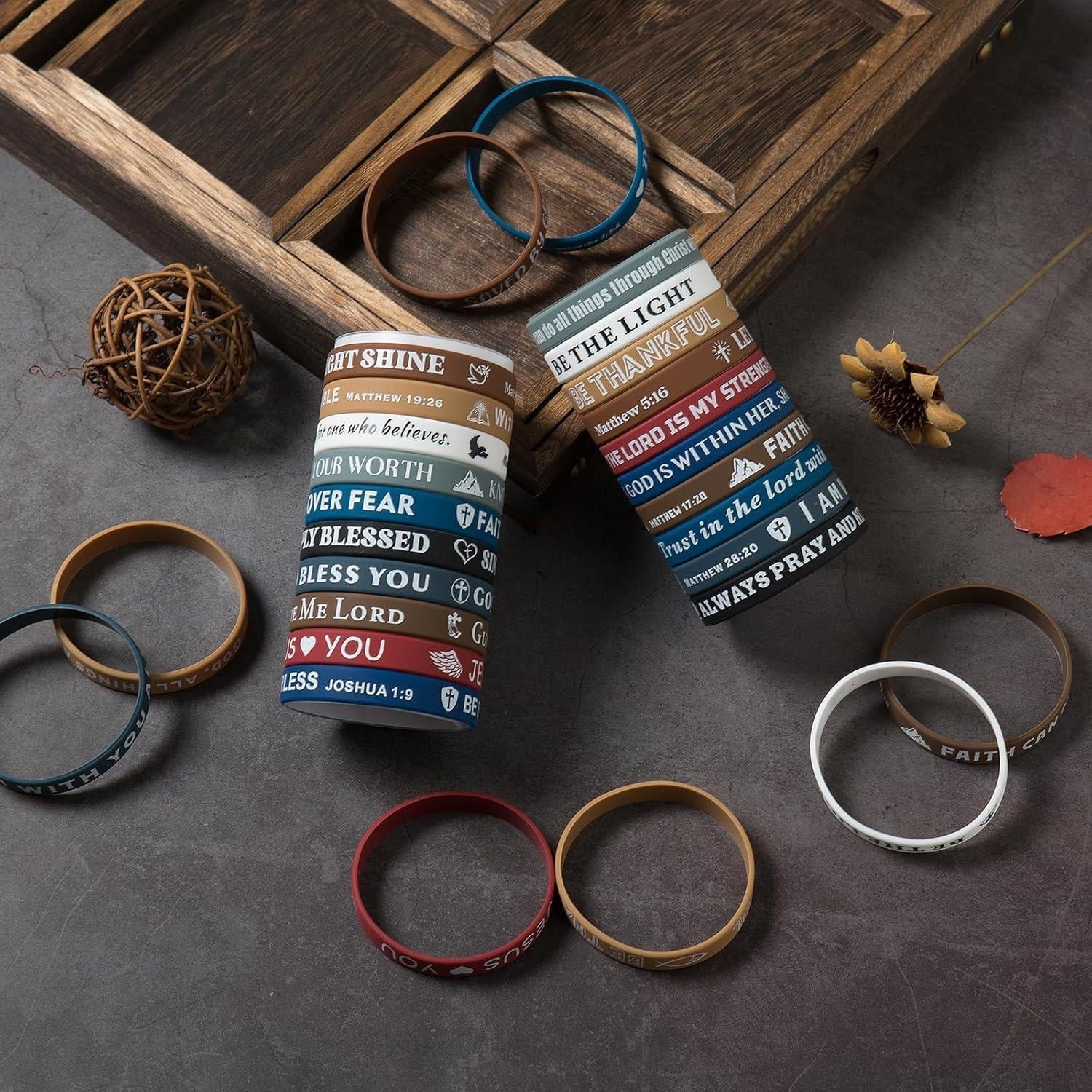 Bible Verse Bracelets – 20 Pcs Silicone Bracelets Bulk Jesus Bracelets – Cute Christian Bracelet Colored Wristbands – Comfortable and Lightweight – Perfect Religious Gifts for Men, Women