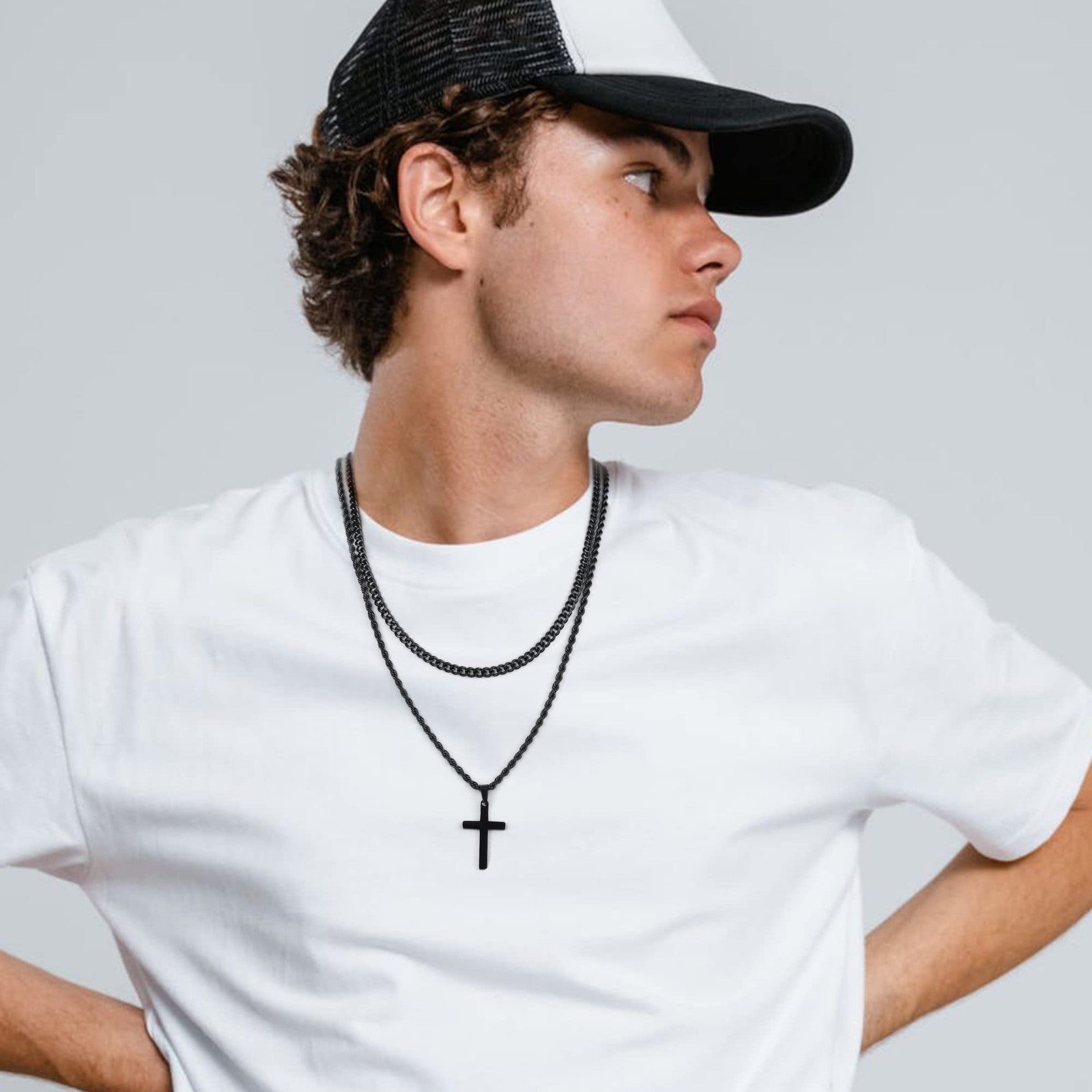 Yooblue Cross Necklace for Men - Stainless Steel Cross Chain Necklace