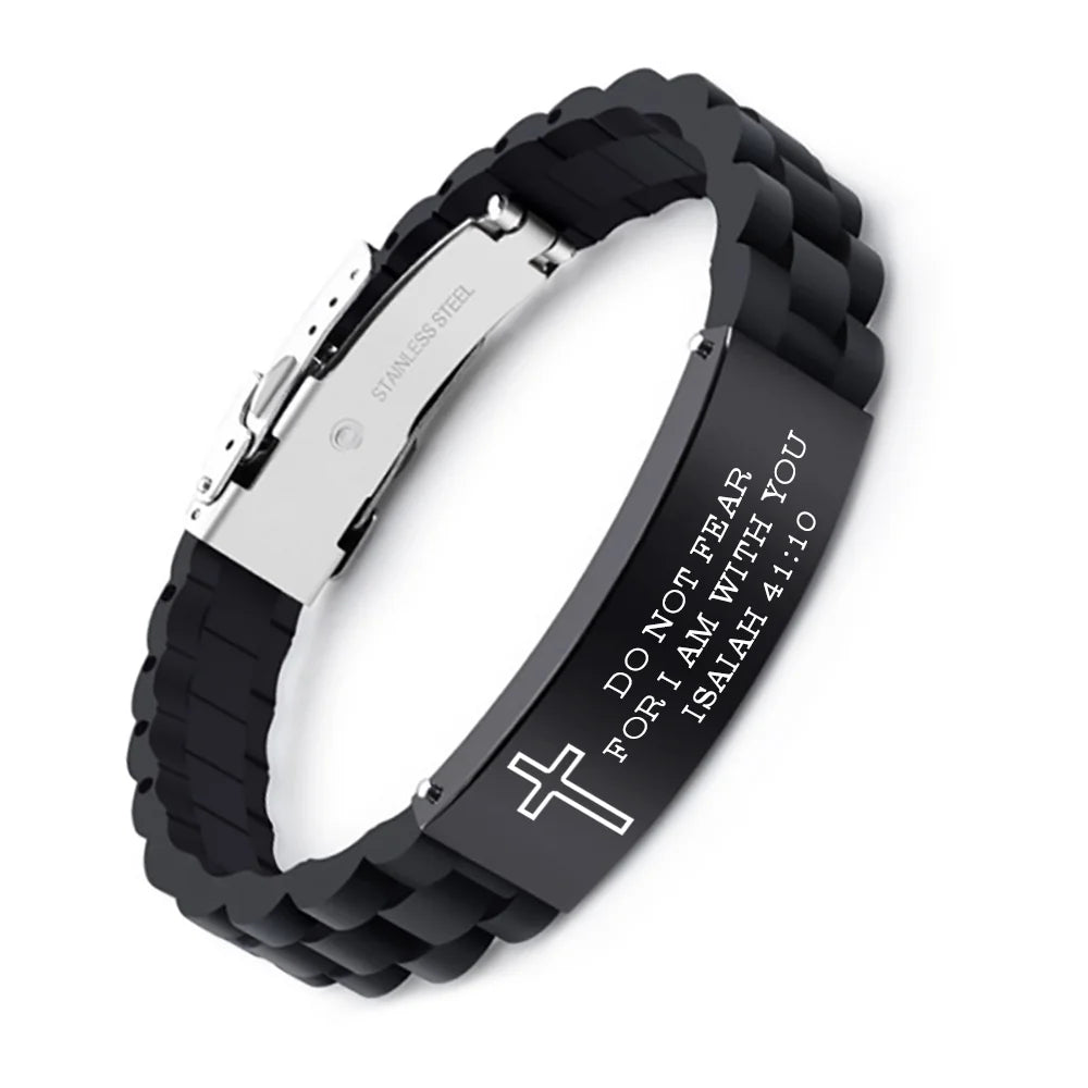 Bible Verse Bracelets for Men and Women, Stainless Steel Silicone Mantra Quotes Cross Bracelets - Ideal Christian Gifts