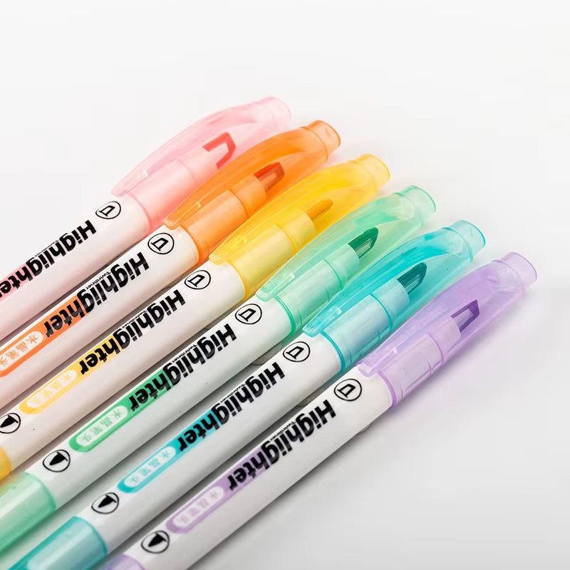 6 Colors/Set Unique Window Tip Highlighter Pen Double Head Pastel Color Midline Highlighters Marker School Stationery Supplies