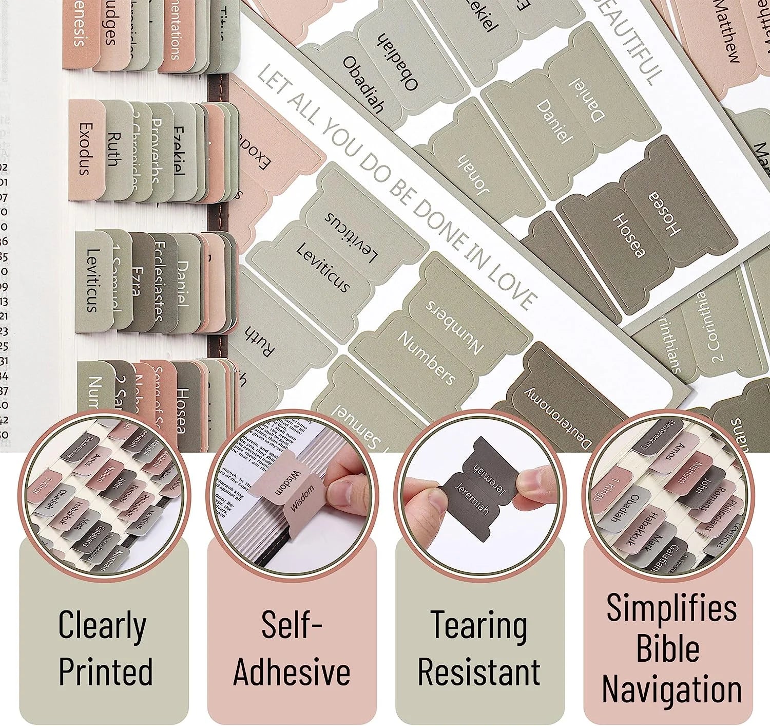 - Bible Tabs, 75 Tabs, Green Terracotta, Vintage, Laminated Bible Tabs for Women and Men