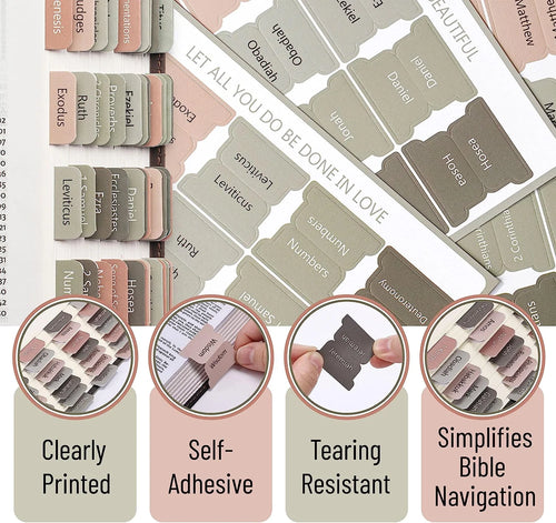 - Bible Tabs, 75 Tabs, Green Terracotta, Vintage, Laminated Bible Tabs for Women and Men