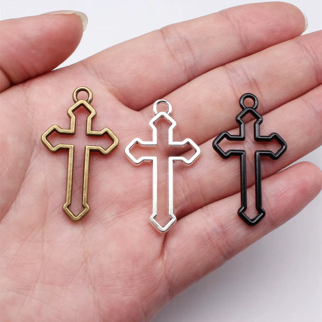 10Pcs 38X22Mm 3 Colors Hollow Cross Pendant Hollow Cross Charm Cross Pendants