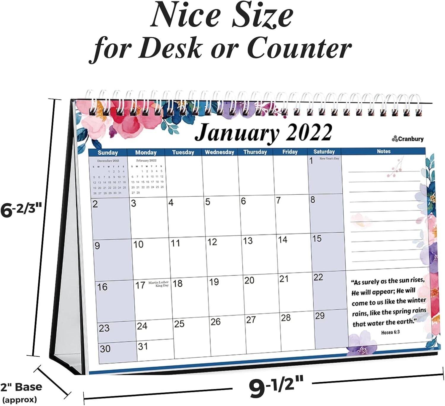 Standing Desk Calendar 2021-2022 - (Bible Calendar), Use Bible Verse Calendar from July 2021 to December 2022, Inspirational Desk Calendar 2022, Floral Designs, Christian Calendar 2021-2022