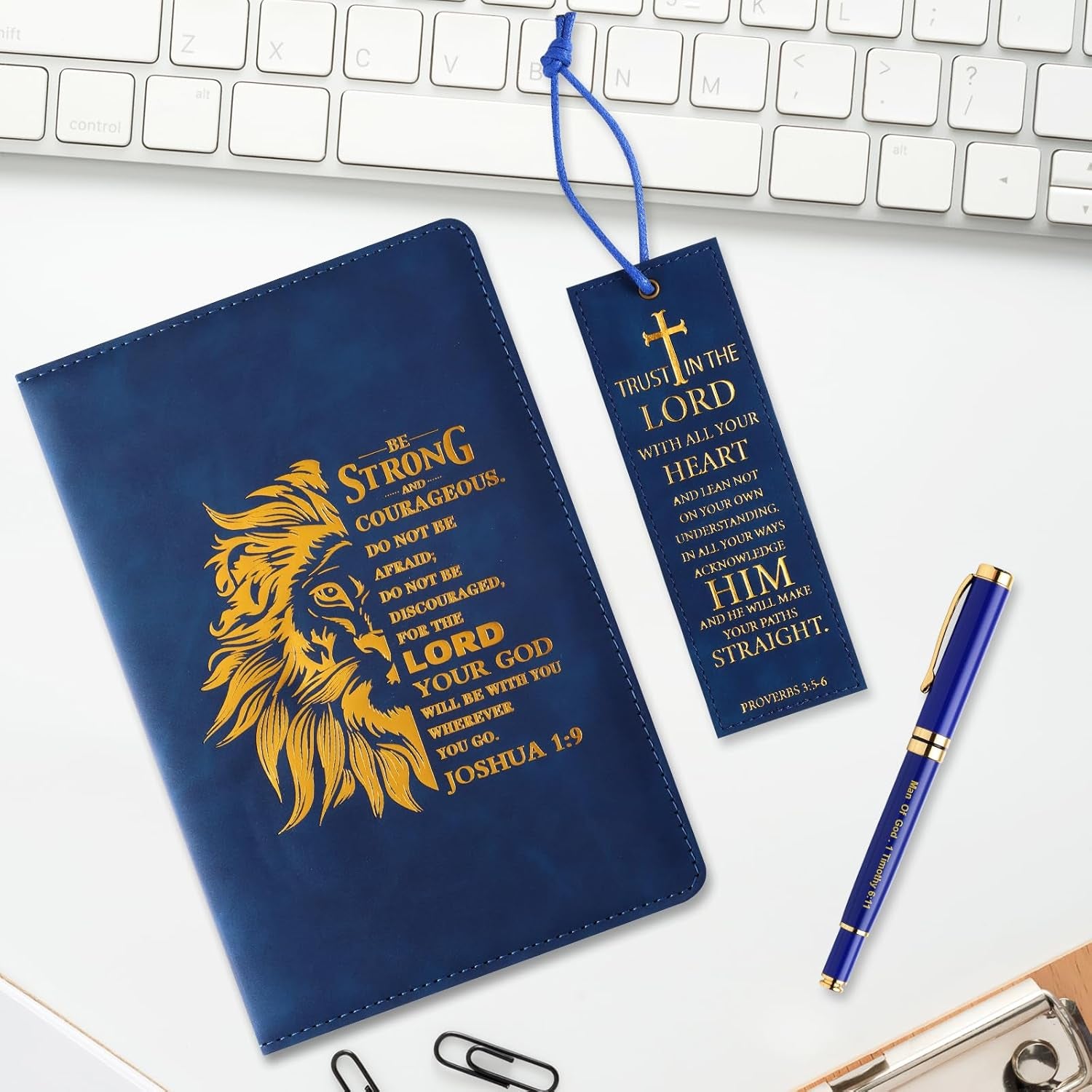 3 Pieces Christian Gifts for Men Christmas Gifts for Dad Bible Verse Inspirational Notebook Bible Verse Ballpoint Pen Trust in the Lord Bookmark for Men Office School Study Supplie