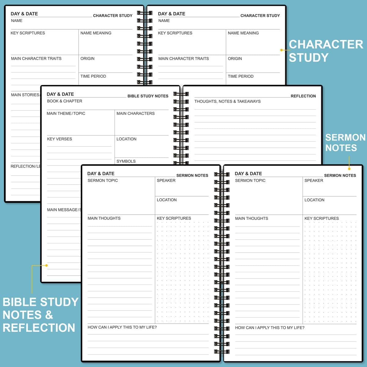 Bible Study Journal – Church Notes Notebooks – Note Taking & Journaling Kit, 5.8" X 8.5", Black