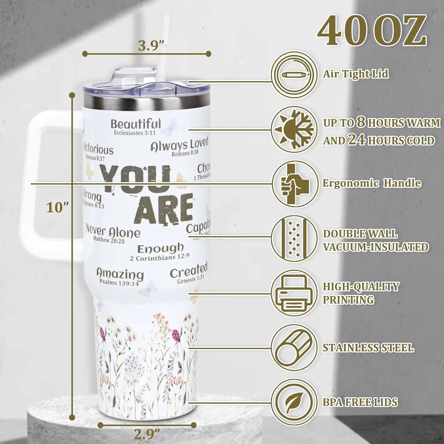 Christian Gifts for Women Faith, Birthday, Mothers Day Gifts for Women, Inspirational, Religious,Catholic Gifts for Mom, Wife, Women Friend, Sister, Grandma- 40Oz Tumbler Travel Cup