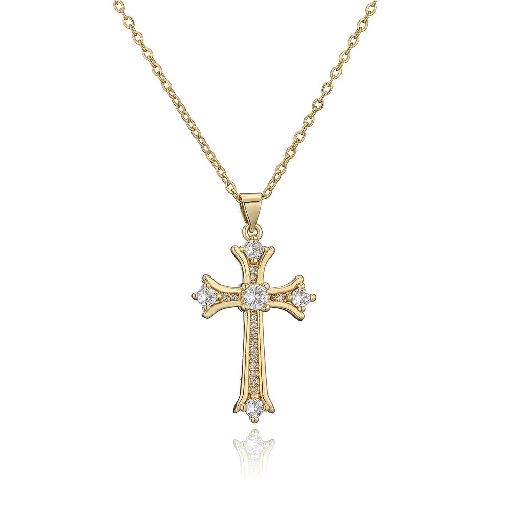 Gold Color Jesus Cross Pendant Stainless Steel Chain Necklace for Women Men Classic Design Christain Jewelry Gift
