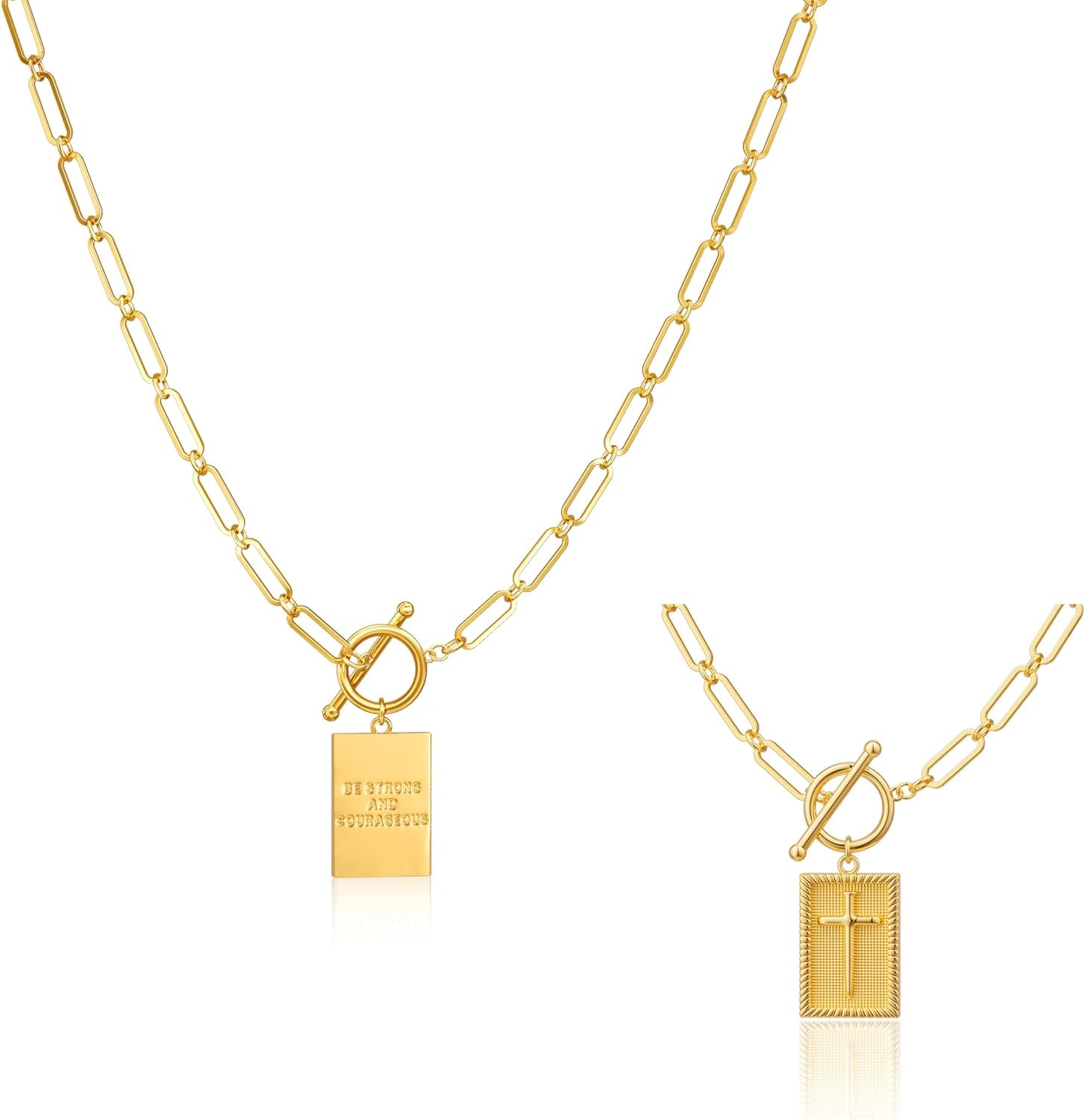 Valentines Day Gifts 14K Gold Plated and Silver Plated Cross Necklace for Women, Non-Tarnish Faith Jewelry with Toggle Clasp, Fashion Necklace Gifts for Women, Christian Faith, Communion, Birthday & Christmas