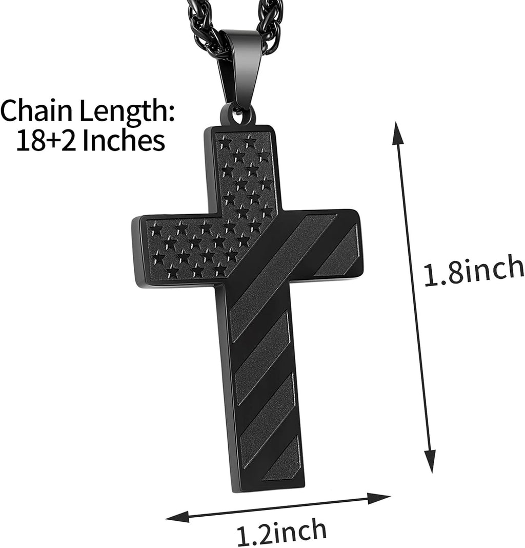 Easter Basket Stuffers-18+2 Inch Cross Necklace Bible Verse Stainless Steel American Flag Pendant Chain for Men Boys Cross Jewelry Gift