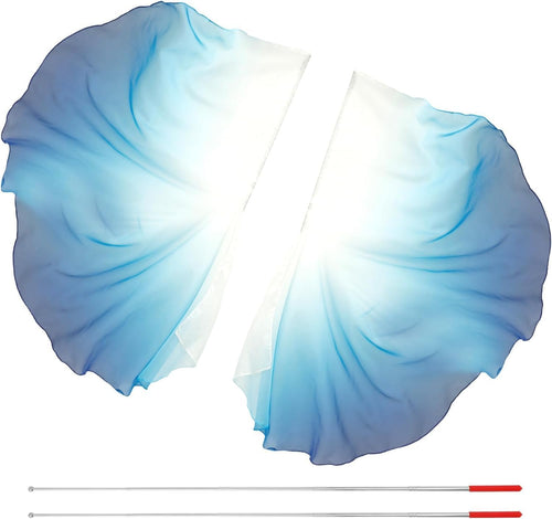 2Pcs Dance Worship Flag with Telescopic Pole Soft Elegant Charming Praise Dance Flag 1.4×1.9M Portable Praise Dance Worship Flags for Church Dance Banner Practice Performance（White and Blue）