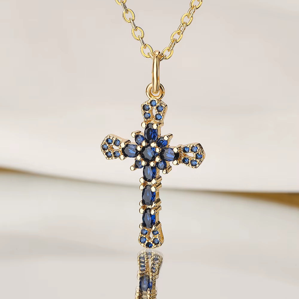 Gold Color Jesus Cross Pendant Stainless Steel Chain Necklace for Women Men Classic Design Christain Jewelry Gift