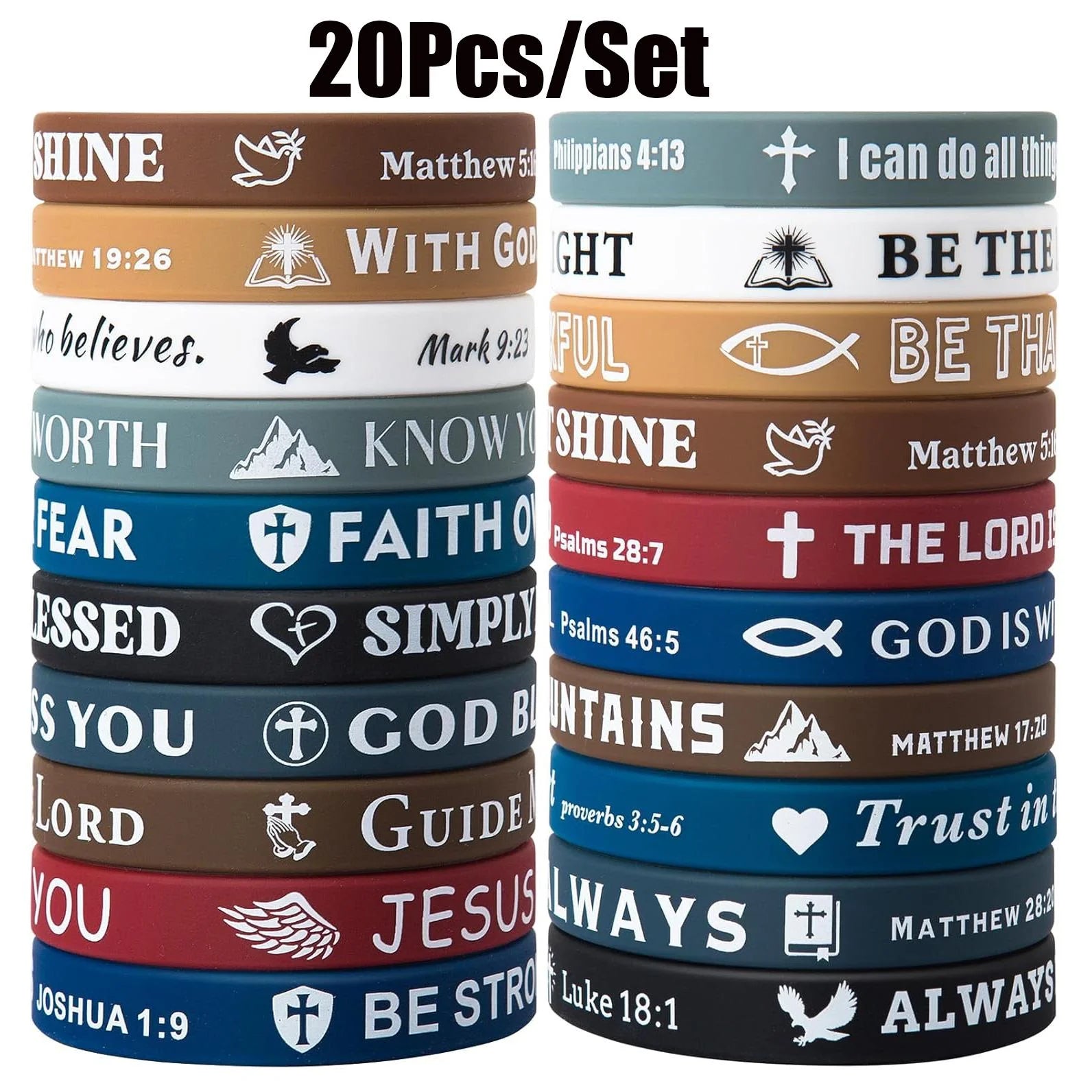 Bible Verse Bracelets – 20 Pcs Silicone Bracelets Bulk Jesus Bracelets – Cute Christian Bracelet Colored Wristbands – Comfortable and Lightweight – Perfect Religious Gifts for Men, Women
