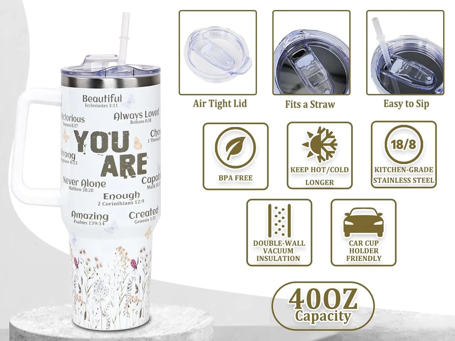 Christian Gifts for Women Faith, Birthday, Mothers Day Gifts for Women, Inspirational, Religious,Catholic Gifts for Mom, Wife, Women Friend, Sister, Grandma- 40Oz Tumbler Travel Cup