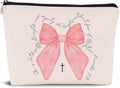 Christian Pink Coquette Bow Cosmetic Makeup Bag,Inspirational Christian Gifts Bag Aesthetic Travel Toiletry Pouch Gift for Teen Girls Women,Birthday Christmas Gift for Bestie Daughter