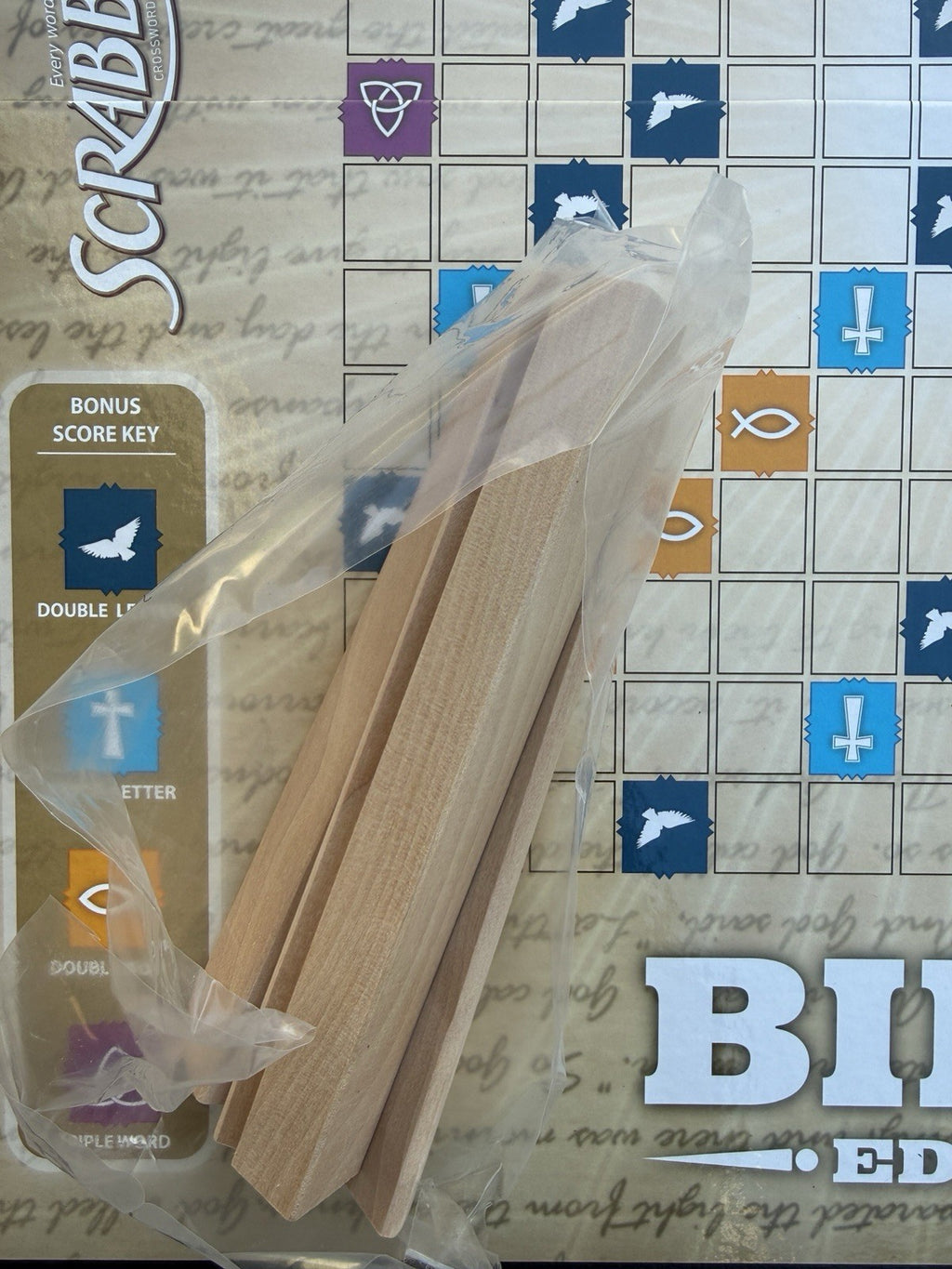 Scrabble Bible Edition Board Game Family Crossword Game Wood Tiles Hasbro 2010