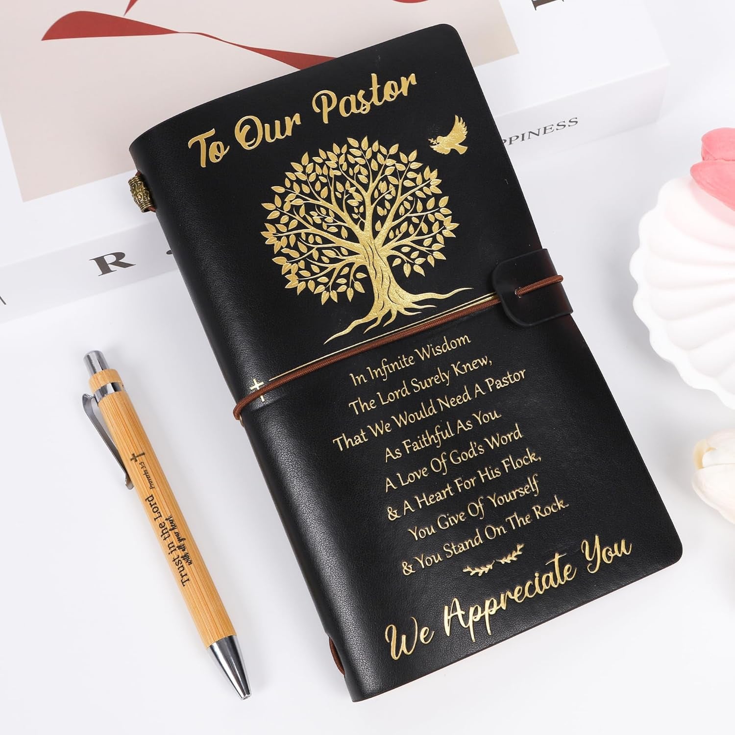 Pastors Appreciation Gifts - 4Pcs Pastors Gifts for Men, 20Oz Tumbler Notebook Pen Socks, Fathers Day Christmas Retirement Easter Anniversary Church Present for Clergy Ordination Priest