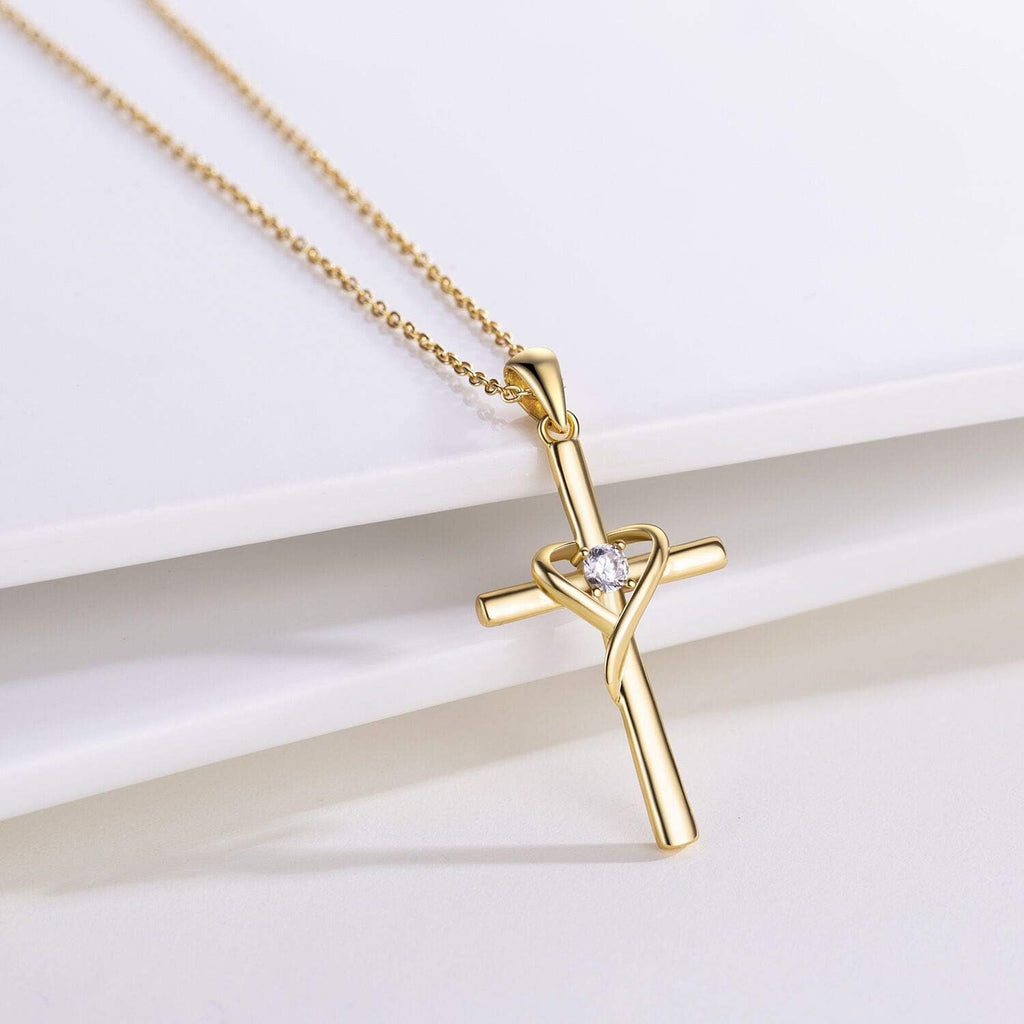 925 Sterling Silver Cross Necklace for Women Men 14K Gold Plated 5A CZ Birthstone Necklaces for Holiday