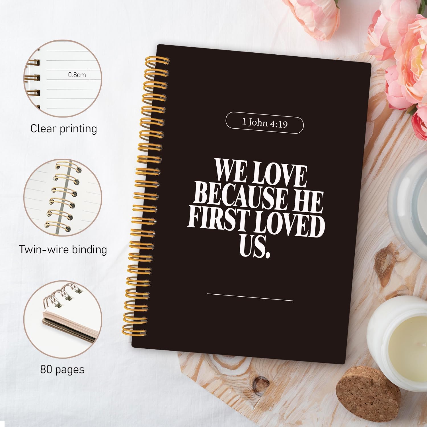 Elevate Your Writing with Our Inspirational Black Christian Spiral Notebook – 5.5x8.3 Inch Bible Verse Journal for Office & School