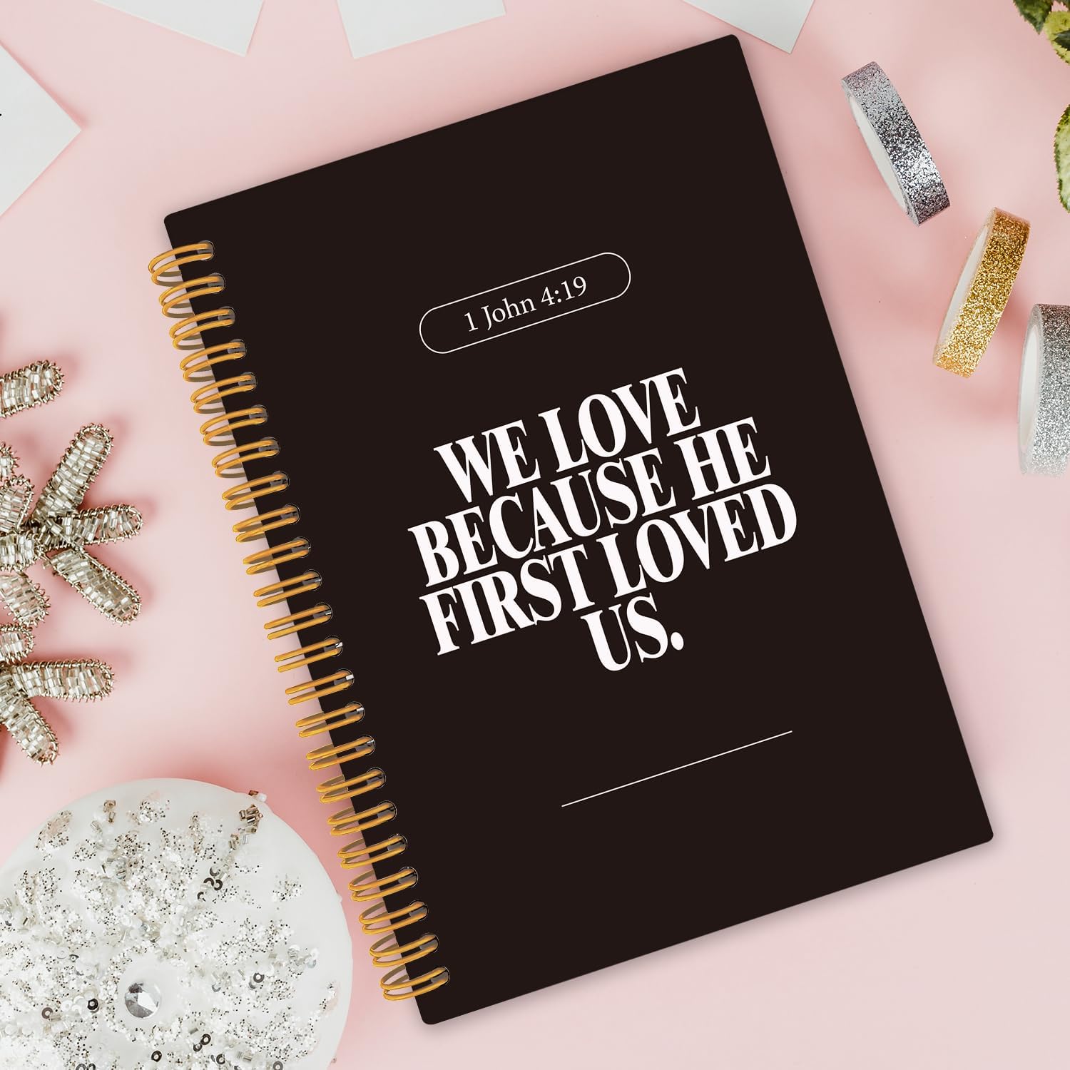 Elevate Your Writing with Our Inspirational Black Christian Spiral Notebook – 5.5x8.3 Inch Bible Verse Journal for Office & School