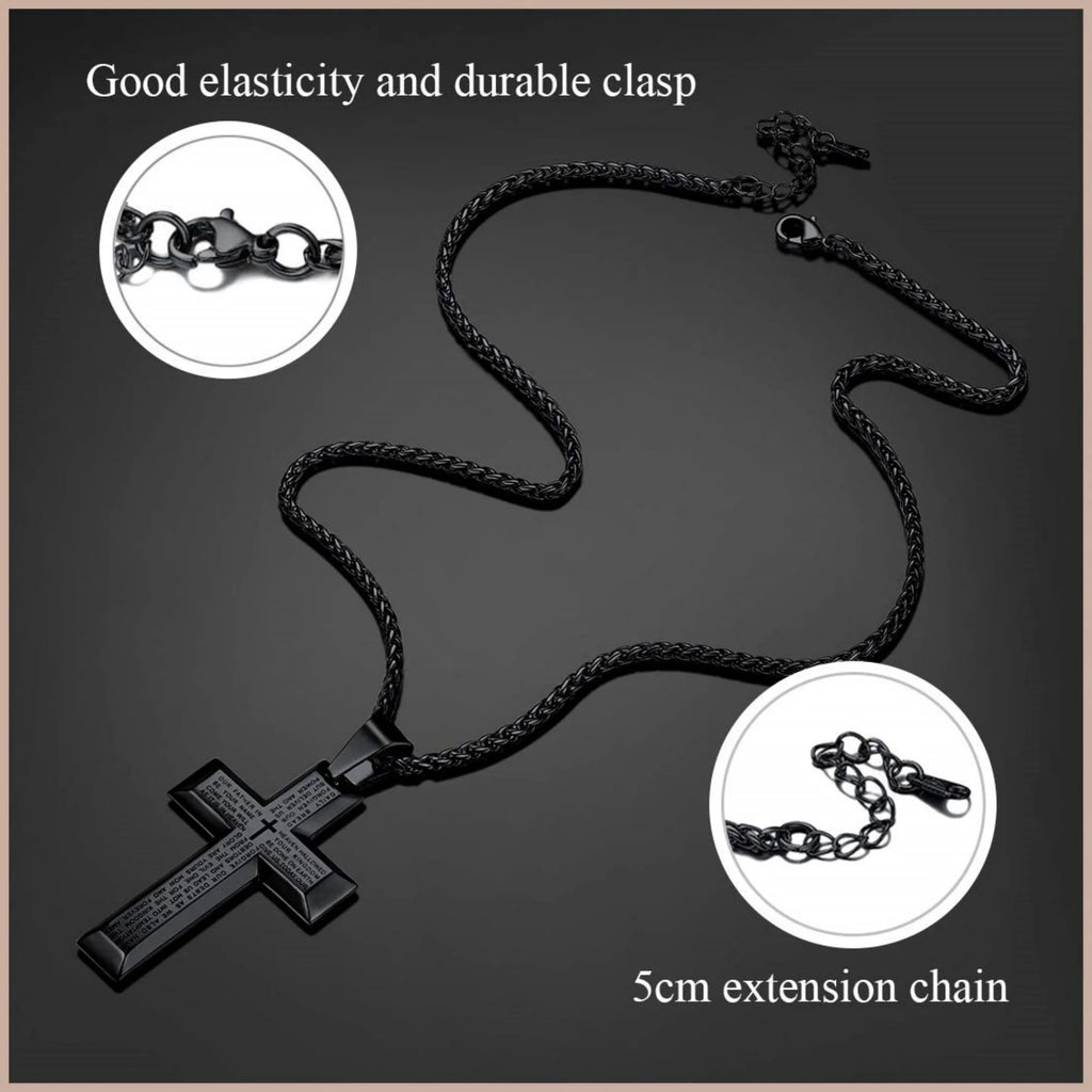 Gold Cross Necklaces for Men Stainless Steel Lord'S Prayer Pendant Necklace Boyfriend Husband Religious Valentine'S Day Gift Packaged