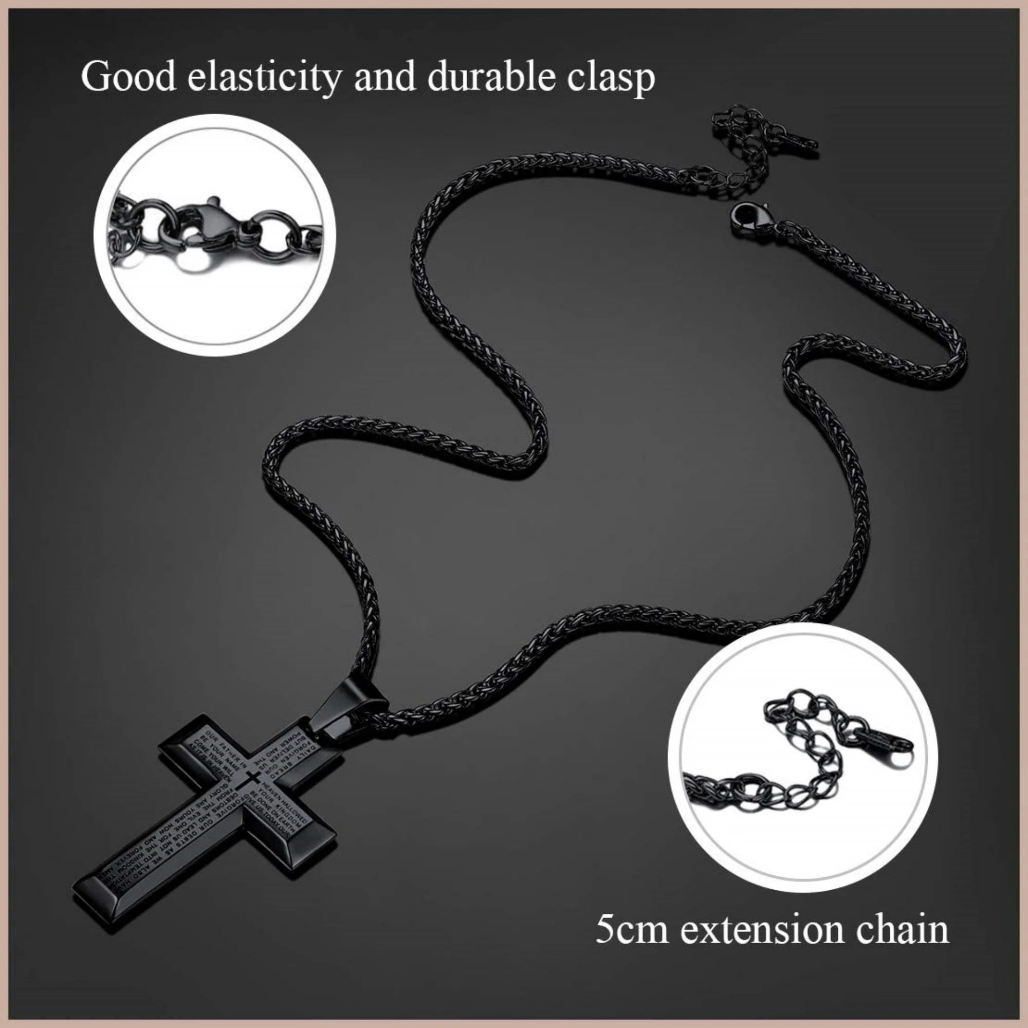 Gold Cross Necklaces for Men Stainless Steel Lord'S Prayer Pendant Necklace Boyfriend Husband Religious Valentine'S Day Gift Packaged