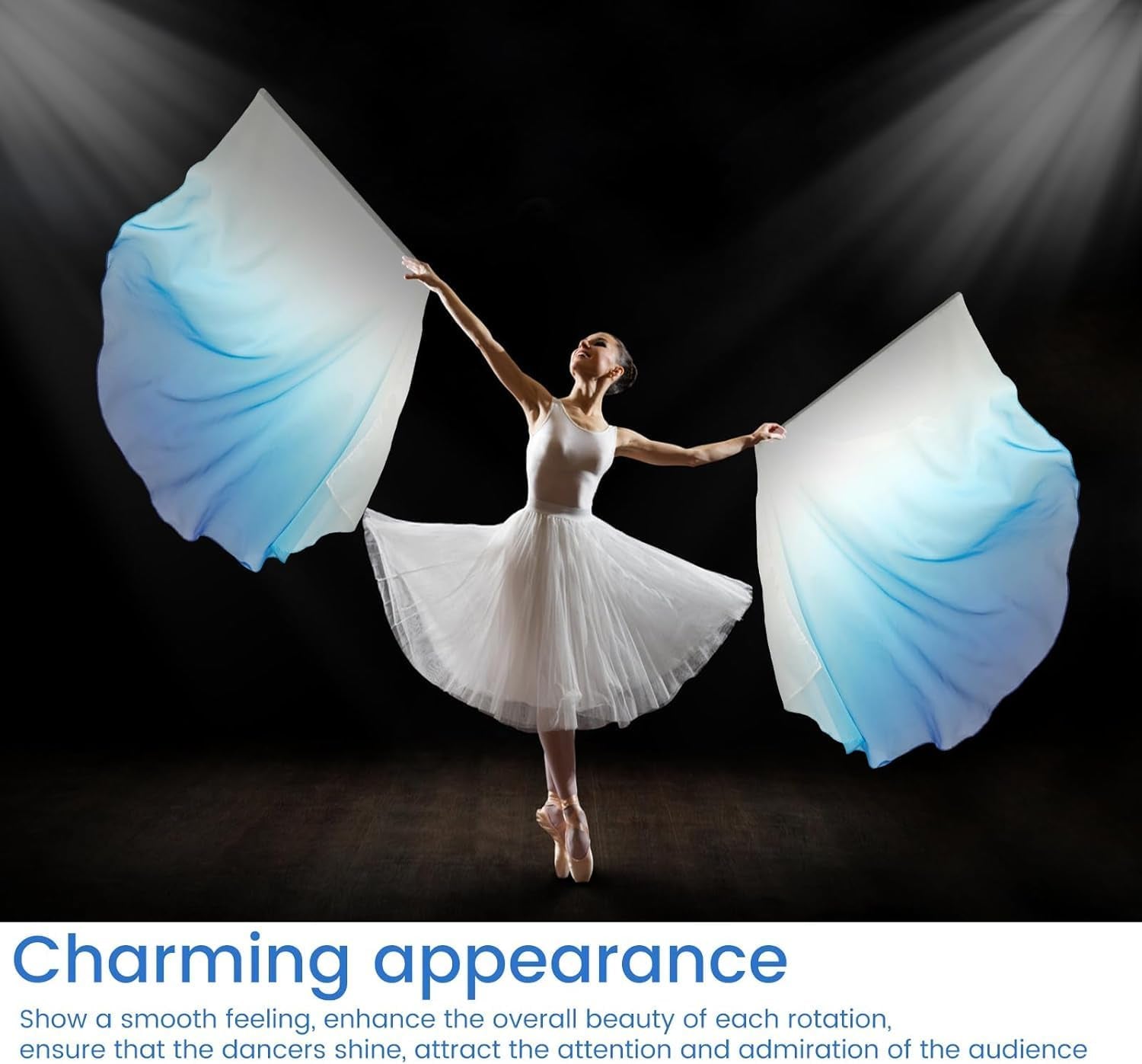 2Pcs Dance Worship Flag with Telescopic Pole Soft Elegant Charming Praise Dance Flag 1.4×1.9M Portable Praise Dance Worship Flags for Church Dance Banner Practice Performance（White and Blue）