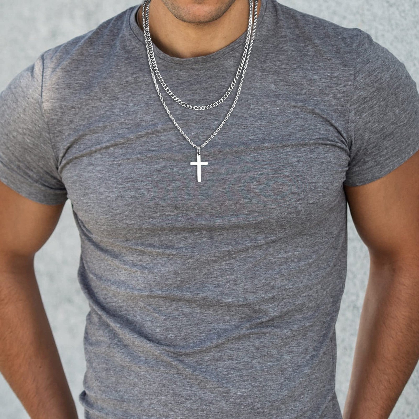 Yooblue Cross Necklace for Men - Stainless Steel Cross Chain Necklace