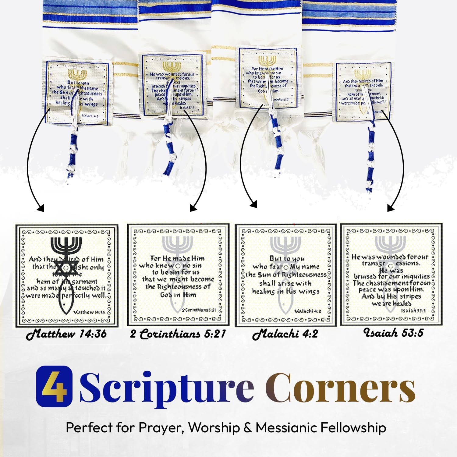 Messianic Christian Shawl/Tallit - the Messiah Tallit (72 X 22 Inches)