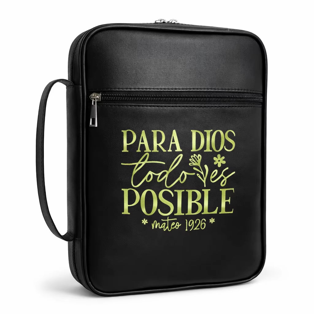 Black Leather Bible Cover with Handle & Zipper Pocket Large Capacity Christian Book Bag Organizer Church Travel Gift