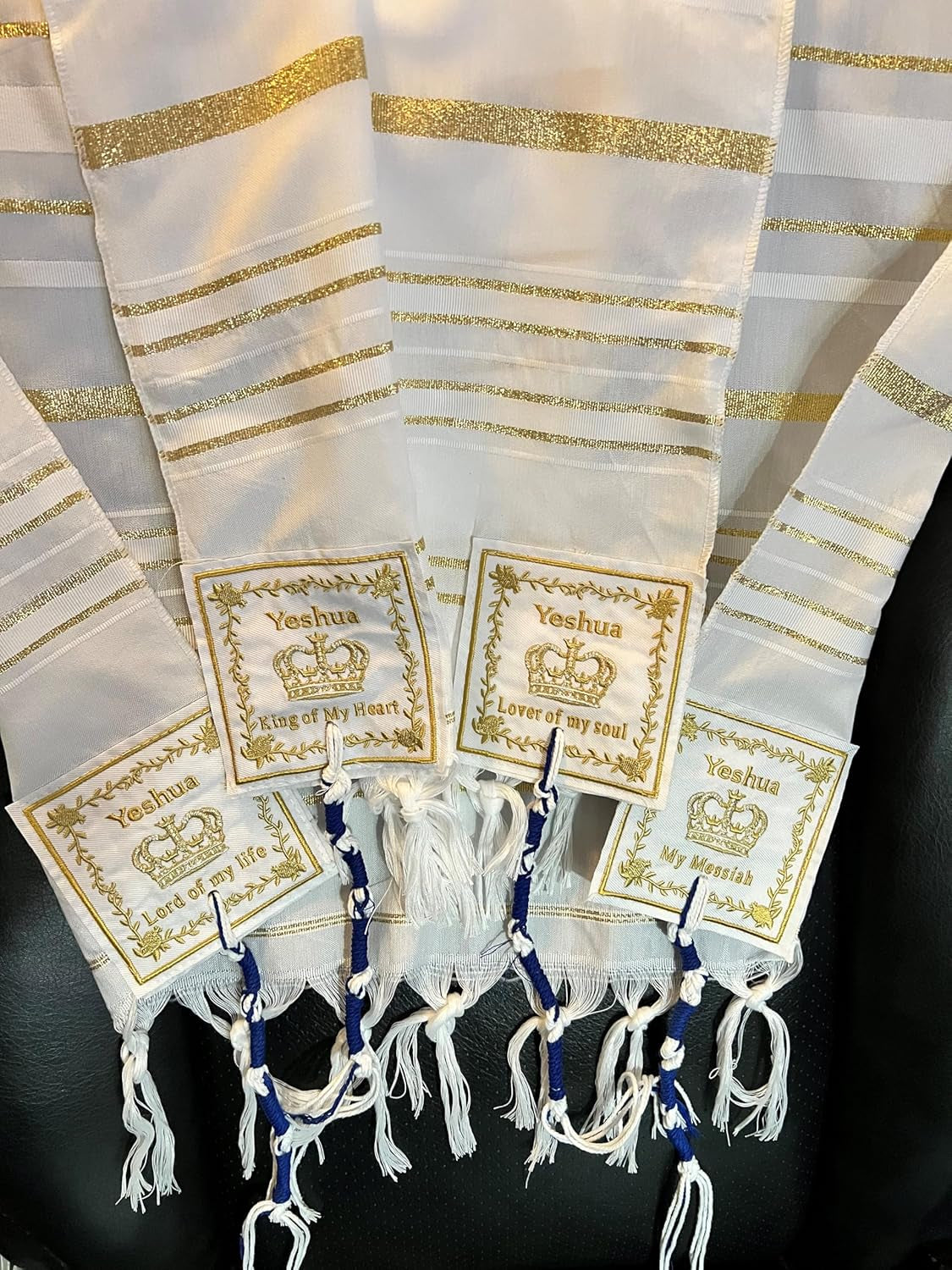 XTRA LARGE White Gold Messianic Tallit Talit Prayer Shawl 72" X 33" & Yeshua Tallit Zipper Bag - Designed by Dr. Rick & Joyce Kurnow